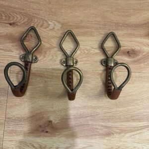 Set of 3 Anthropologie Brass Leather Hooks